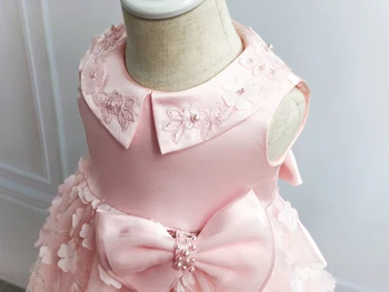 Rožinis Tiulis Baby Girl Dress Appliques Granulių Krikštynų Suknelė Krikšto Naujagimiai, 1 st Gimtadienis Princesė Kūdikių Vestuvės Dress