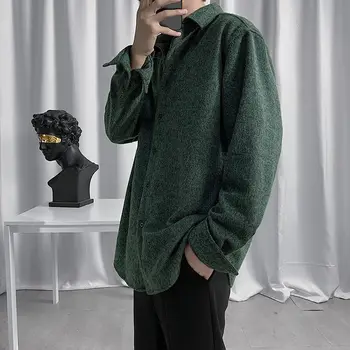 2020 korėjos Stiliaus vyriški vientisos Spalvos Paltai Vilnonių ilgomis rankovėmis Marškinėliai Camisa Masculina Streetwear Marškinėliai Large Dydis M-5XL