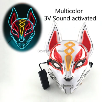 Helovinas Šviesos kaukė Prom Cosplay Fox Mask Japonų Kaukę Šviesos LED Kaukė su 3V Garso aktyvuotas Valdytojas Švyti Šalių Rekvizitai