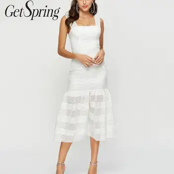 GETSPRING Moterų Suknelė Kratinys be Rankovių Perspektyvos Undinė Suknelės Spausdinimo Juoda Balta Derliaus Ilgos Vasarinės Suknelės 2019 Naujas