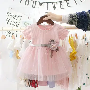 Vasarą Vaikai Mergina Dress Baby Girl Trumpas Rankovės Gėlių Suknelės Princesė Tiulio Suknelė Aukštos Kokybės Akių Mergaitės Gimtadienis Kostiumas