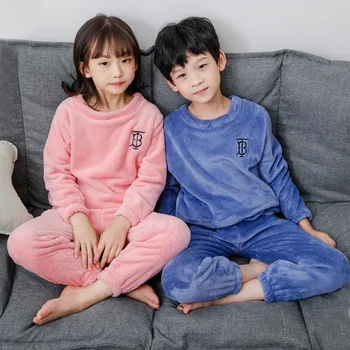 Naujų 2020 m. Berniukų, Mergaičių Žiemos Aksomo Tirštėti Šilta Pižama Tinka Vaikų Mados Siuvinėjimo Patogūs naktiniai drabužiai Kūdikiams Homedress