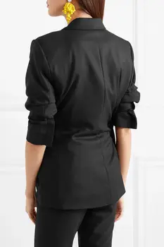 Aukštos kokybės 2018 naujas mados juoda medvilnės ir lino rankovėmis trumpą striukę nereguliarus plisuotos Slim temperamento moteris kailio striukė