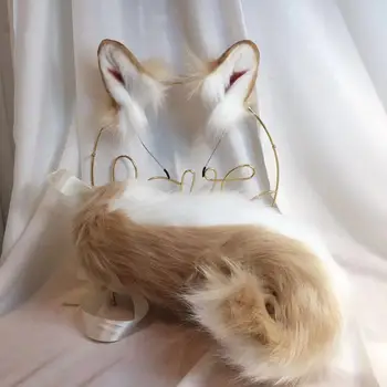 Naujos Rudos Shiba Inu Anime modeliavimas žvėris ausies žvėris uodega vilkas ausies kačių ausų fox ausų plaukų lankelis užsakymą COSPLA