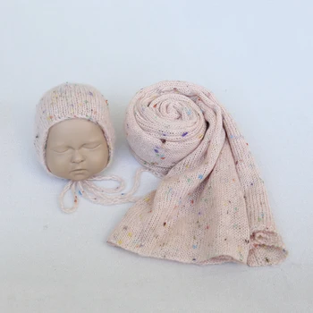 Naujas moheros spalva taškų wrap ir mezgimo variklio dangčio naujagimio foto prop rankų darbo mezgimo kūdikių megztinis įvyniojimas kūdikių moheros skrybėlę rinkiniai fotosesiją