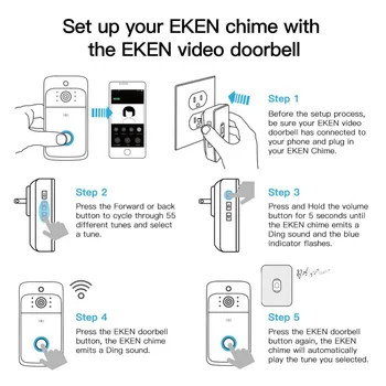 EKEN Vaizdo Doorbell Varpelių už EKEN V5-6 V7 Vaizdo Doorbell Realiu Laiku WiFi Naktinio Matymo App Kontroliuoti Saugumo Kameros Belaidžio Varpelių