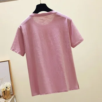 Moterų Triušis Siuvinėjimo trumpomis Rankovėmis T-shirt Moterų Animacinių filmų O-kaklo marškinėliai 2021 m. Vasarą Saldus Mados Atsitiktinis Kišenėje Viršų