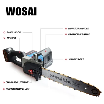 WOSAI Belaidžius grandininių Pjūklų Brushless Variklio Galia Įrankiai, 40V li-ion Belaidžiai Elektriniai Pjūklai, Sodo Įrankiai