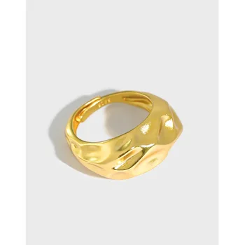 Korėjos Stiliaus Ins Dizaino Nereguliarus Įgaubtas, Išgaubtas 925 Sterlingas Sidabro Žiedas Moterų Sidabro Žiedas 18K Gold Jewelry Reguliuojamas Atidarymas