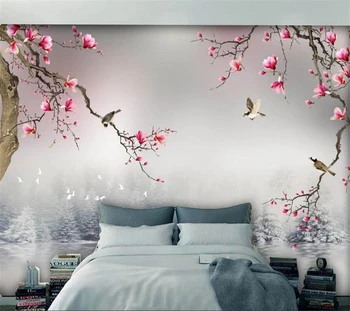 Custom 3d foto tapetai naujas Kinų stiliaus gražus magnolia gėlių, paukščių fono sienos gyvenimo kambario, miegamasis apdailos обои