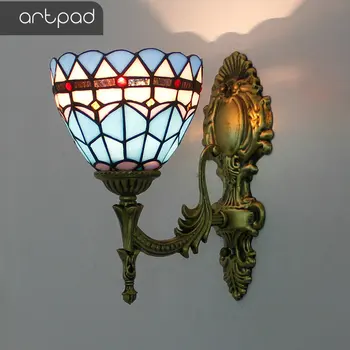 Meno Vertus Amatų Sienos Žibintai Spalvinga Stiklo lempų gaubtų Metalo Bazė su E27 LED Lemputės, Miegamojo Šalia Kambarį Patalpų Sconces