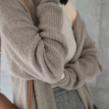 Atsitiktinis Ilgi susagstomi megztiniai Dunayskiy Naujas 2021 M. Rudens Žiemos moteriški Megztiniai korėjos Stiliaus Mados Minimalistinio vientisos Spalvos