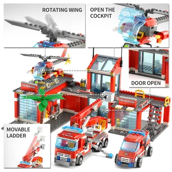 774+VNT Miesto gaisrinė mašina LegoINGlys Blokai Nustato Ugnies Fepartment Stotis Žaislai Vaikams Automobilių Žaislas Plytų Švietimo Žaislai