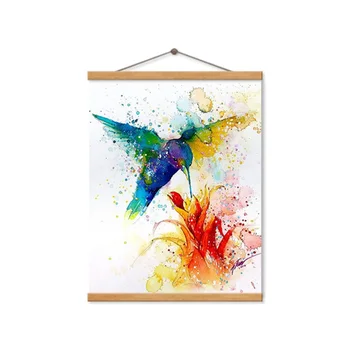Akvarelė Spalvinga Hummingbird Gėlių Spausdinti Plakato Sienos Meno Tapybos Drobės už Svetainės Namų Dekoro Frameless Nuotraukas
