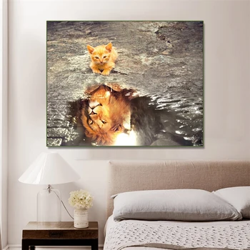 Laeacco Kūrybos Sienos Meno Tapybos Drobės Katė šešėlis Tigras Plakatas Ir Spausdina Kambarį Apdailos Šiuolaikinio Meno Namų Dekoro Freskos Nuotrauką
