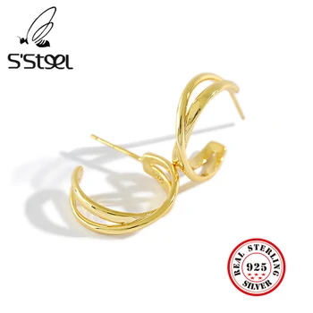 S'STEEL Stud Auskarai Moterims Grynas 925 Sterlingas Sidabro Earings korėjos Kryžiaus X Formos Aukso Auskarai Pendientes De Mujer Juvelyriniai dirbiniai