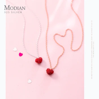 Modian Nauja Kolekcija 925 Sterlingas Sidabro Mados Visiškai Crystal Red Širdies Pakabukas Moterų Karoliai Fine Jewelry Bijoux
