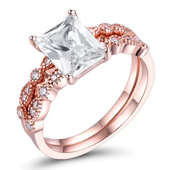 Prabanga Moterų Žiedas Grynas 925 Sterlingas Sidabro Žiedas Aikštėje Cirkonis Jubiliejų Dovana Rose Aukso Spalvos, Kalnų Krištolas, Vestuvių Žiedai
