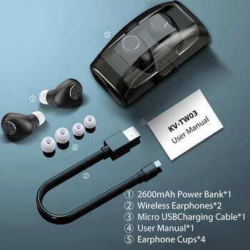 Kivee TW03 Belaidės Ausinės TWS Bluetooth 5.0 Su Mikrofonu Sporto Ausinių laisvų rankų įranga 2600mAh Baterija Ilgai veikiant budėjimo režimu, Ausines.