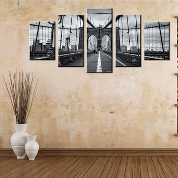 Abstrakti Sienos Menas Nuotraukas, 5 Skydelis Juoda Balta Bruklino Tiltas Namų Puošybai Plakatai, Rėmeliai Kambarį HD Spausdinti Tapyba