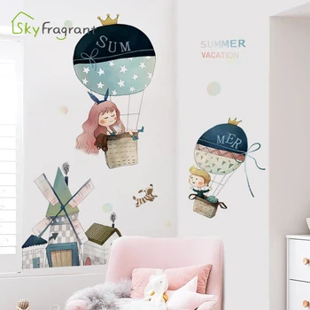 Animacinių filmų romantiška karšto oro balionu, lipdukai, vaikų kambarys apdailos miegamasis dekoro ir namų dekoro kūrybos lipnios sienos lipdukas