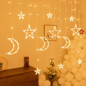 Moon Star Led Lempos String Šviesos Girlianda EU220V Užuolaidų Styginių Šviesos Festivalio Kalėdų Ramadanas Vestuvių Dekoro Pasakų Žibintai
