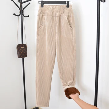 Haremo Kelnės Moteriška Aksomo Juostele Aukšto Juosmens pleuche Pants Plus Size Pantalon Femme Atsitiktinis Aukšto Liemens Kelnės Moterims