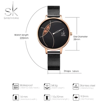SHENGKE Naujas Moterų Laikrodžiai Kvarco Moterų Laikrodis Sidabro Juoda Akių Dirželis Mados Atsitiktinis Kūrybinis Dizainas Draugei Reloj Mujer