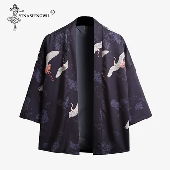 Kimono Japonijos Vyrų Yukata Moterų Japonija Krano Spausdinti Kimono Megztinis Vyrams Azijos apsauga nuo Saulės, Marškinėliai, Unisex Kinų Drakonas Spausdinti Viršų
