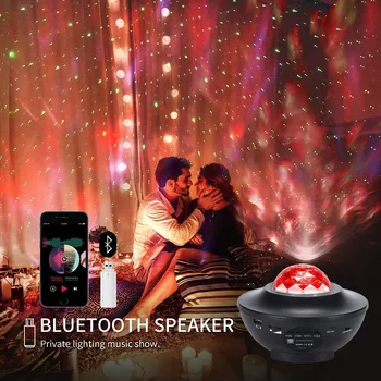 LED Star Naktį Žibintai USB Bluetooth Muzikos Žvaigždžių Vandens Banga Projektorius, Šviesos, Garso-Įjungta Šviesa Namuose Vaikai Miegamasis Dekoro
