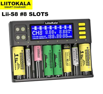 Originali LiitoKala Lii-S8 Baterijų Kroviklis Li-ion, 3,7 V NiMH 1.2 V Li-FePO4 3.2 V IMR 3.8 V 18650 26650 21700 26700 AA AAA