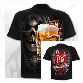 Kaukolė Marškinėliai Vyrams Skeletas T-Shirt Punk Roko Marškinėlius Ginklą Tshirts 3d Spausdinimo Marškinėlius Derliaus Gotikos Mens Drabužių Vasaros Viršūnes