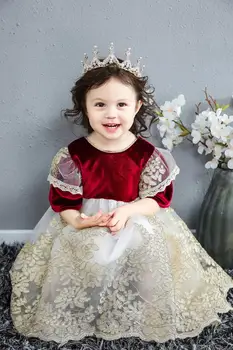 Palace Stilius Baby Girl Suknelės Nėriniai Siuvinėjimo Raudona Princesė Suknelė Pirmojo gimtadienio, Vaikams, Drabužiai, 1-5Y E4645