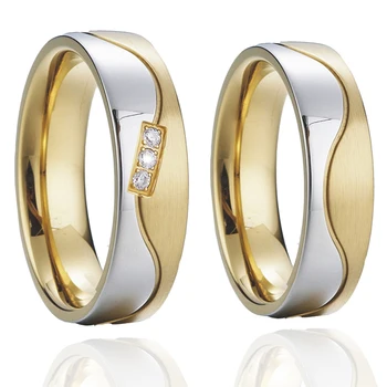 Dizaineris Aljansų pacios santuokos Vestuvinių žiedų rinkinys Poroms nerūdijančio plieno papuošalai, aukso spalvos 