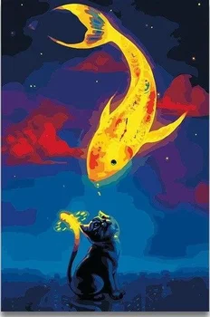 GATYZTORY Tapybos Numeriai Animacinių filmų banginis mėnulis Aliejaus Tapybai HandPainted Gyvūnų Akrilo Tapyba 