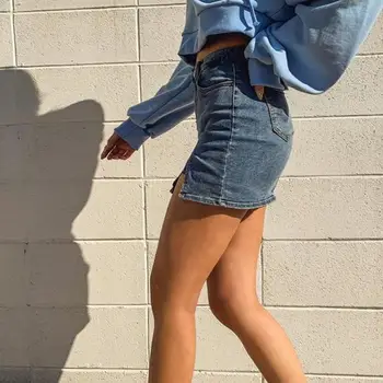 Genayooa Korėjos Stiliaus Sijonai Moteriški Vasaros Sijonas Mėlyna Atsitiktinis Streetwear Mini Sijonas Džinsai Sijonas, Kelnės Sexy 2020 Naujas Slim