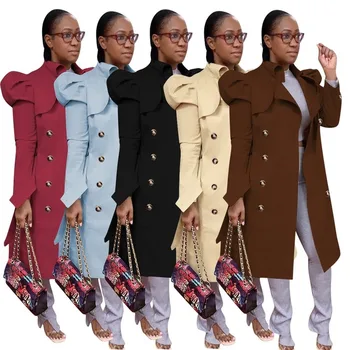LEOSOXS Rudens Žiemos Ilgi Paltai Moterims ilgomis Rankovėmis, Pečių Bumbulas Moterų Outwear Striukė 2020 moteriški Drabužiai Dropshipping