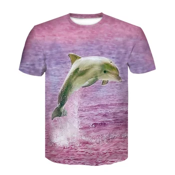 Vyriški vasaros asmeninį gyvūnų spausdinti marškinėliai mados vyrų ir moterų atsitiktinis 3D delfinų apvalios apykaklės marškinėliai