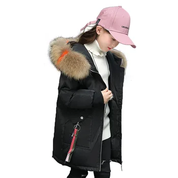 Korėjos versija žiemos vaikų žemyn striukė mergina didelis vaikų sutirštės gobtuvu vaikams vidutinio ilgio žemyn striukė