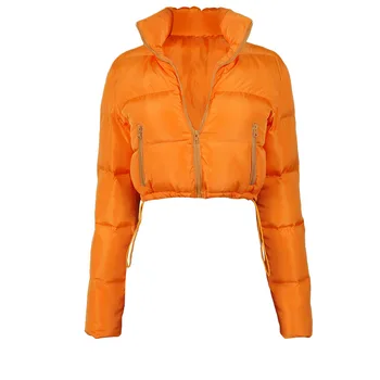 Shestyle Žemyn Paltai Striukės Moterų 2020 M. Žiemos Zip Iki Vėjo Šilta Oranžinė Outwear Elastingas Juosmuo Trumpas, Storas Šuo-Paltai Mados