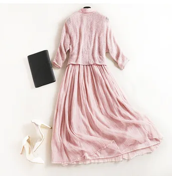 Moterys, merginos mielos rožinė suknelė tiktų megzti megztinis trumpas + rankovių medvilnės margo šilko 2020 m. pavasario vasaros suknelė dviejų dalių komplektas