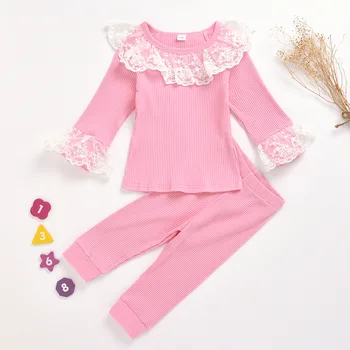 2021 m. Pavasarį vientisos Spalvos Medvilnės Drabužių Rinkinius, Skirtus Kūdikių Drabužiai Mergaičių naktiniai marškiniai, pižamos 1-5 Metų amžiaus Vaikas Minkštas ilgomis rankovėmis Vaikų Rudens