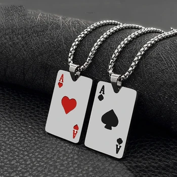 Lucky Ace of Spades Širdies Mens Nerūdijančio Plieno Karoliai Pokerio Pakabukas Vyrų Kazino Likimo Kortos Dropshipping