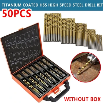 50Pcs HSS Padengtas Titano greitapjovio Plieno Twist Drill Bit Nustatyti Priemonė, 1,0 mm/1,5 mm/2.0 mm/2.5/3.0 mm Rankiniai Įrankiai, Elektros Dalys, Aukso