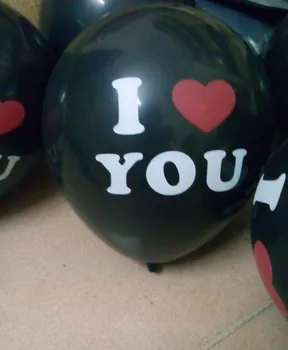Įvykis šalies prekių Helio balionas Valentino dienos dovana, aš tave myliu, spausdinimo Juoda latekso balionų šalis džiaugtis 12inch 50pcs/daug