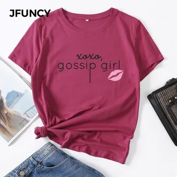 JFUNCY 8 Spalvos Plius Dydis Vasaros Moterų Medvilnės T Shirts Juokinga Gossip Girl Atspausdinta 