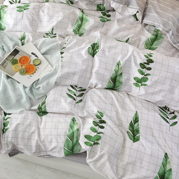Paprasta balta žalia lapų pakratai rinkiniai augalų twin visą karalienė king size antklode padengti paklode užvalkalas naujas mados patalyne