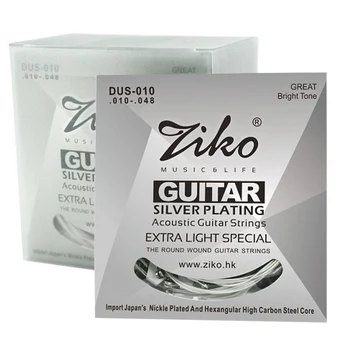 Ziko Du Serijos Akustinės Gitaros Stygos Šešiakampis Anglies Plieno Core Sidabro Danga Žaizdos Du-010