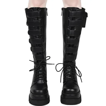 INS prekės ponios platformos batai sagtis krepšiai wegdes moterų motocycle batai stilingas užtrauktukas street punk kietas, rudens batai moteris