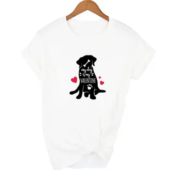 Šuo Yra Mano Valentino Spausdinti Moterų Grafinis marškinėliai trumpomis Rankovėmis Šuo Mama Harajuku Atsitiktinis Estetinės Moterų Viršūnių Tees Camisetas Mujer